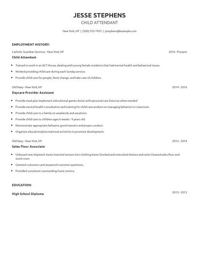 Child Attendant Resume