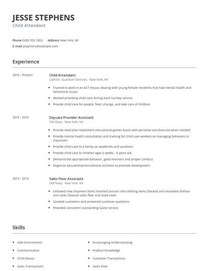 Child Attendant Resume