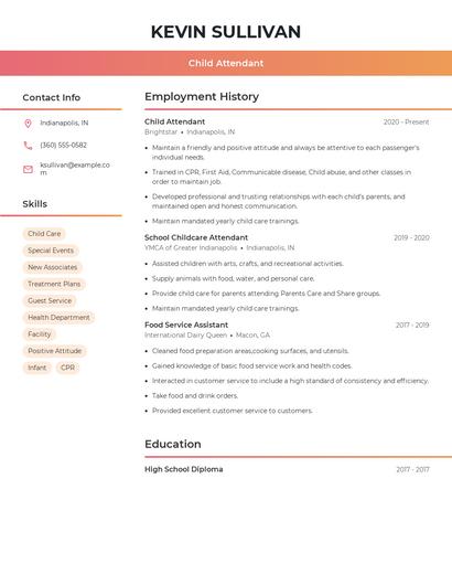 Child Attendant Resume