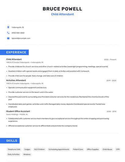 Child Attendant Resume