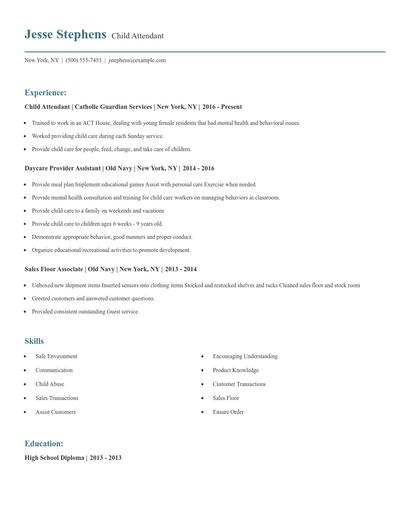 Child Attendant Resume