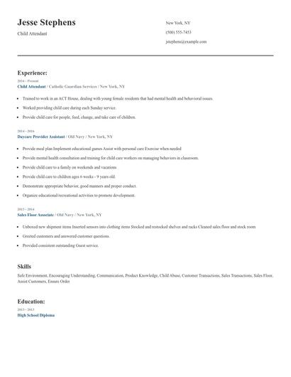 Child Attendant Resume