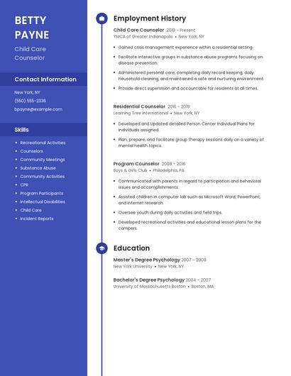 Child Care Counselor Resume