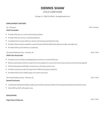 Child Caretaker Resume