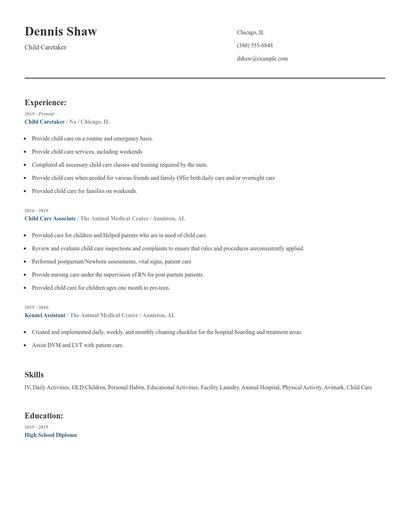 Child Caretaker Resume