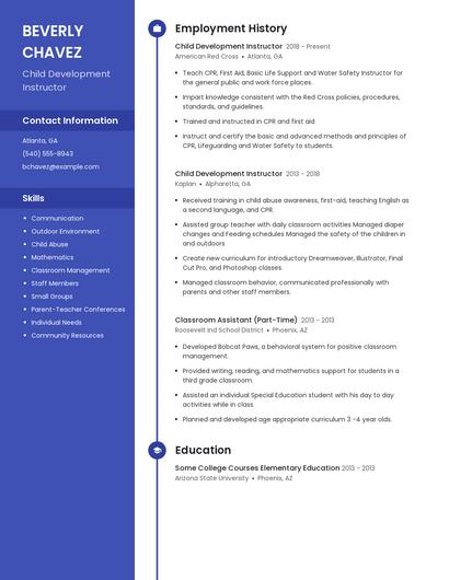 Child Development Instructor Resume