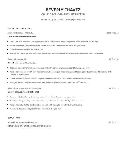 Child Development Instructor Resume