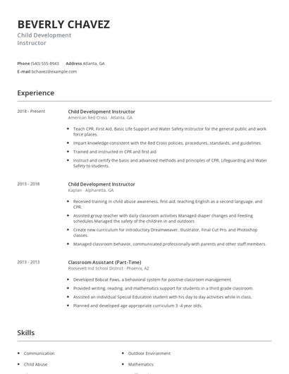 Child Development Instructor Resume