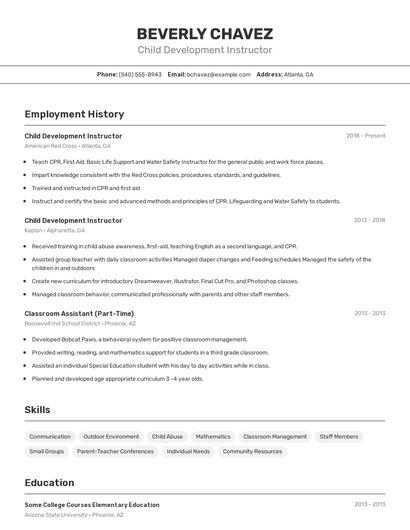 Child Development Instructor Resume