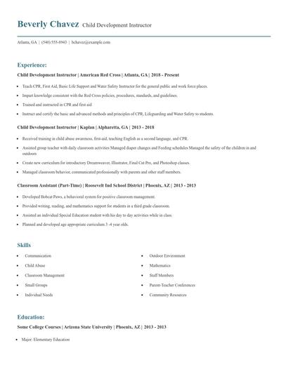 Child Development Instructor Resume