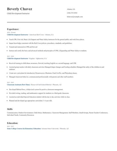 Child Development Instructor Resume