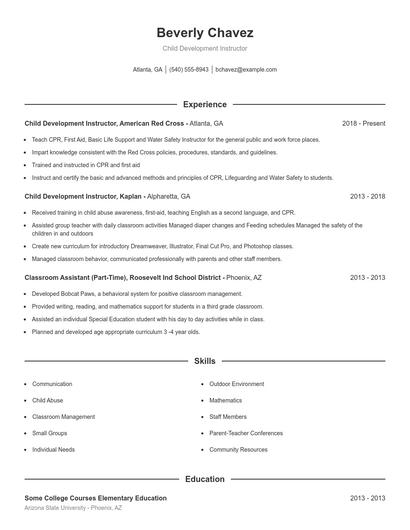 Child Development Instructor Resume