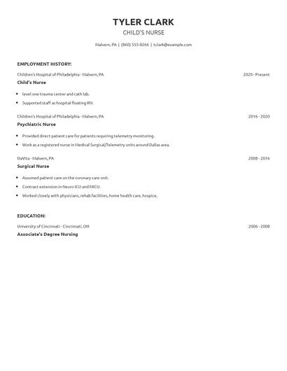 Child's Nurse Resume