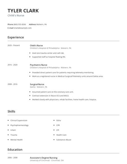 Child's Nurse Resume
