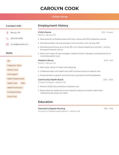 Child's Nurse Resume