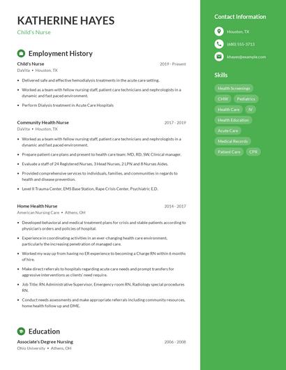 Child's Nurse Resume