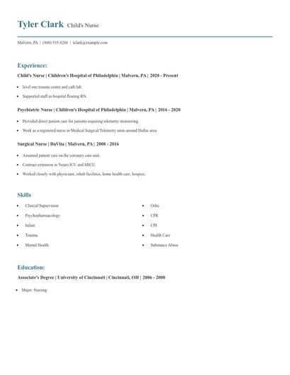 Child's Nurse Resume