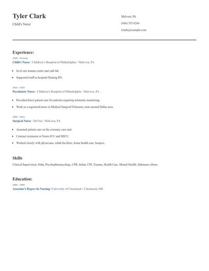 Child's Nurse Resume