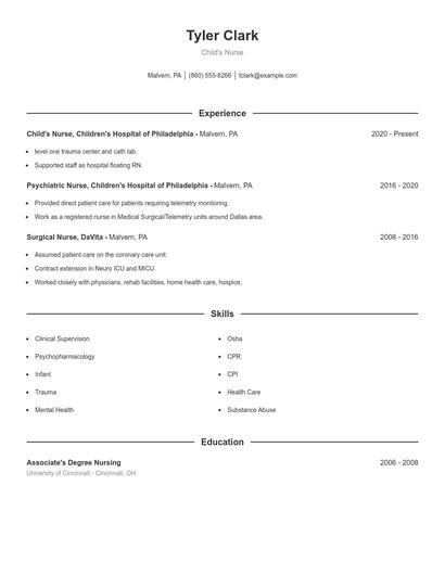 Child's Nurse Resume