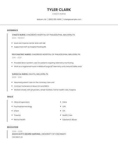 Child's Nurse Resume