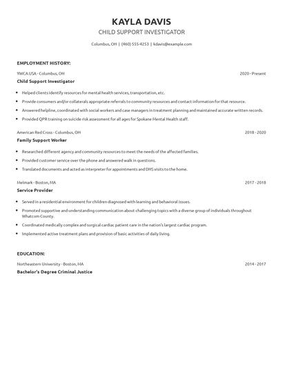 Child Support Investigator Resume
