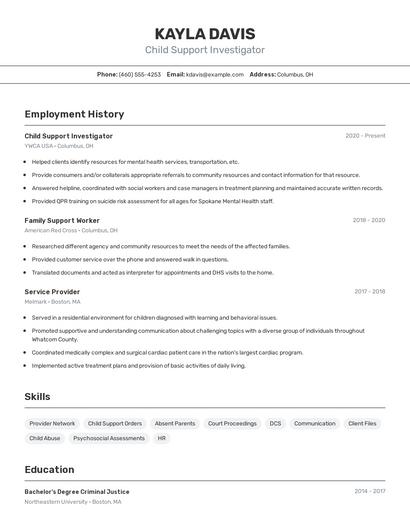 Child Support Investigator Resume