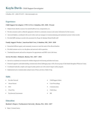 Child Support Investigator Resume