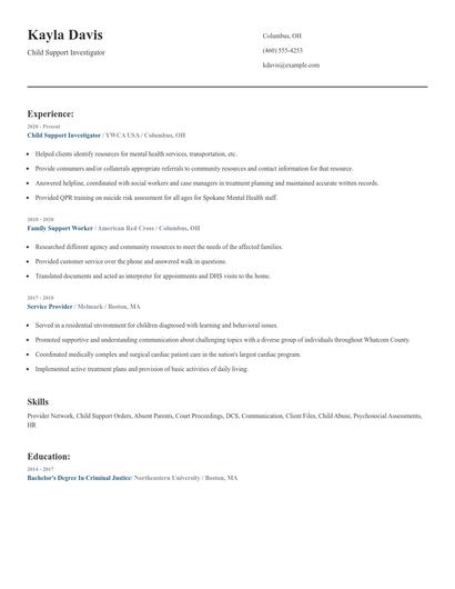 Child Support Investigator Resume