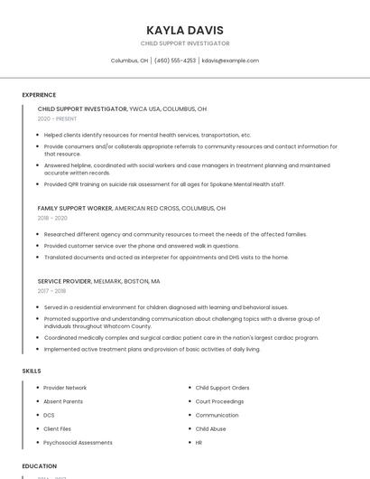 Child Support Investigator Resume
