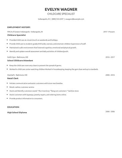 Childcare Specialist Resume