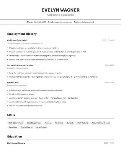 Childcare Specialist Resume