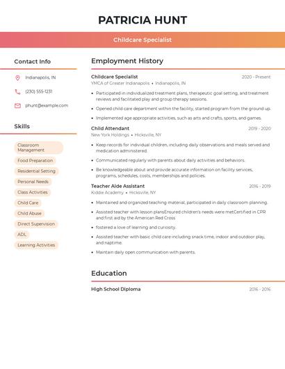 Childcare Specialist Resume