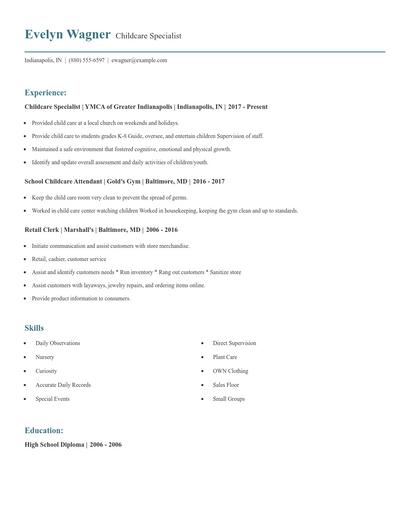 Childcare Specialist Resume
