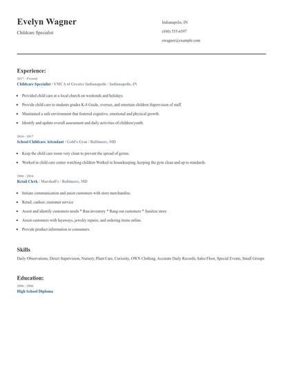 Childcare Specialist Resume