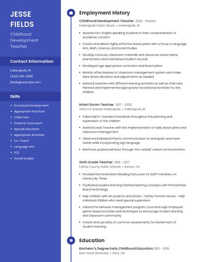 Childhood Development Teacher Resume
