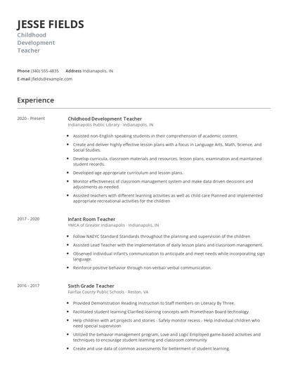 Childhood Development Teacher Resume