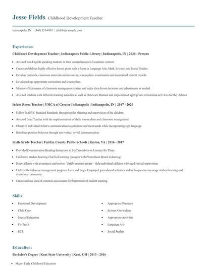 Childhood Development Teacher Resume