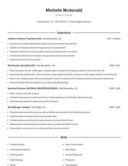 Children's Director Resume