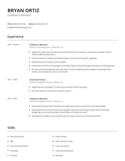 Children's Minister Resume