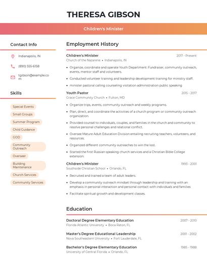 Children's Minister Resume
