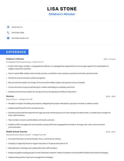 Children's Minister Resume