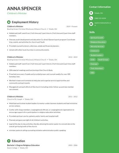 Children's Minister Resume