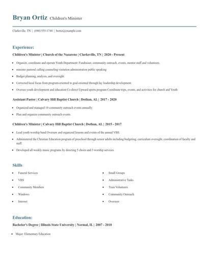 Children's Minister Resume