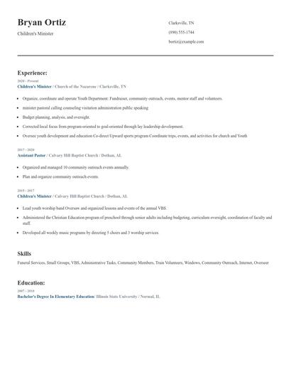 Children's Minister Resume