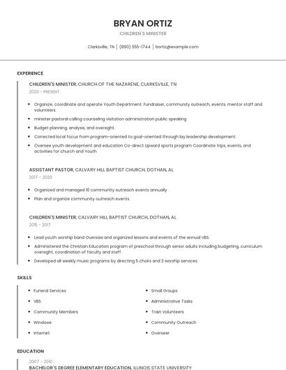 Children's Minister Resume