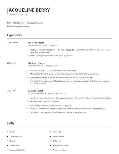 Children's Pastor Resume