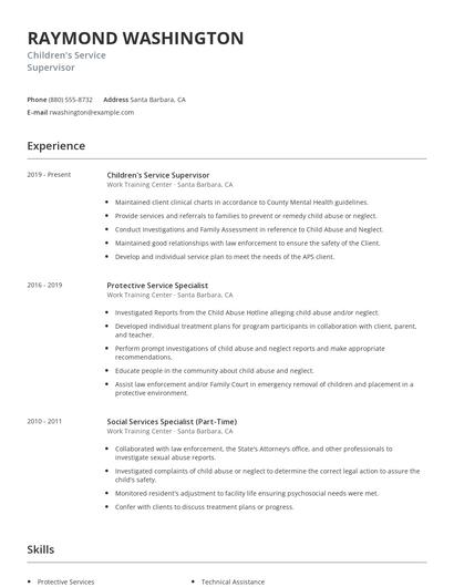 Children's Service Supervisor Resume