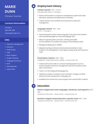 Chinese Teacher Resume