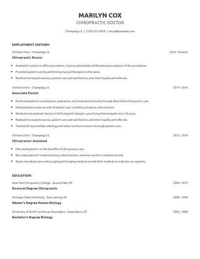 Chiropractic Doctor Resume