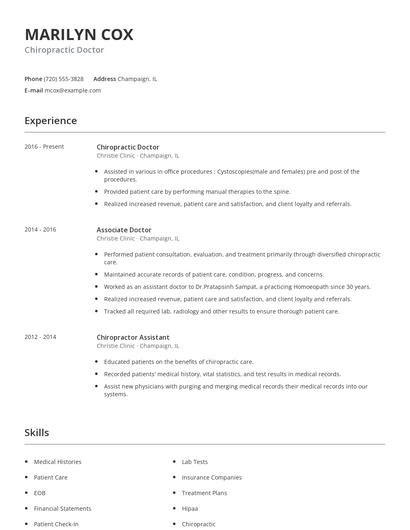 Chiropractic Doctor Resume